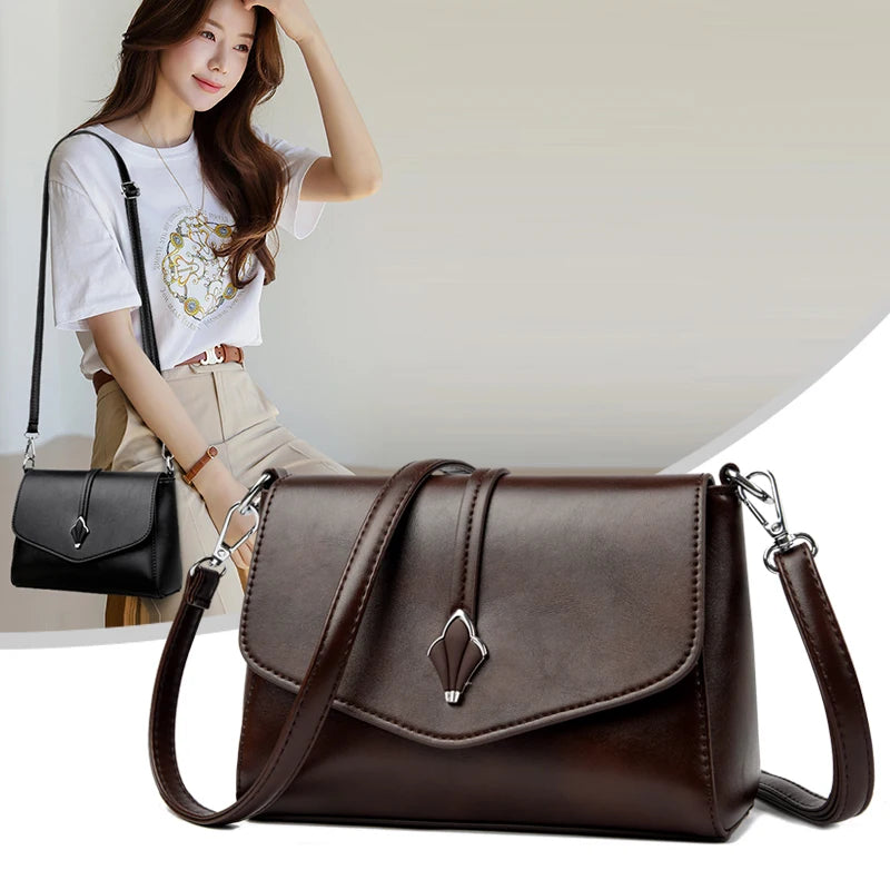 Women's Brown Crossbody Bag | Faux Leather Shoulder Bag with Adjustable Strap & Metal Buckle