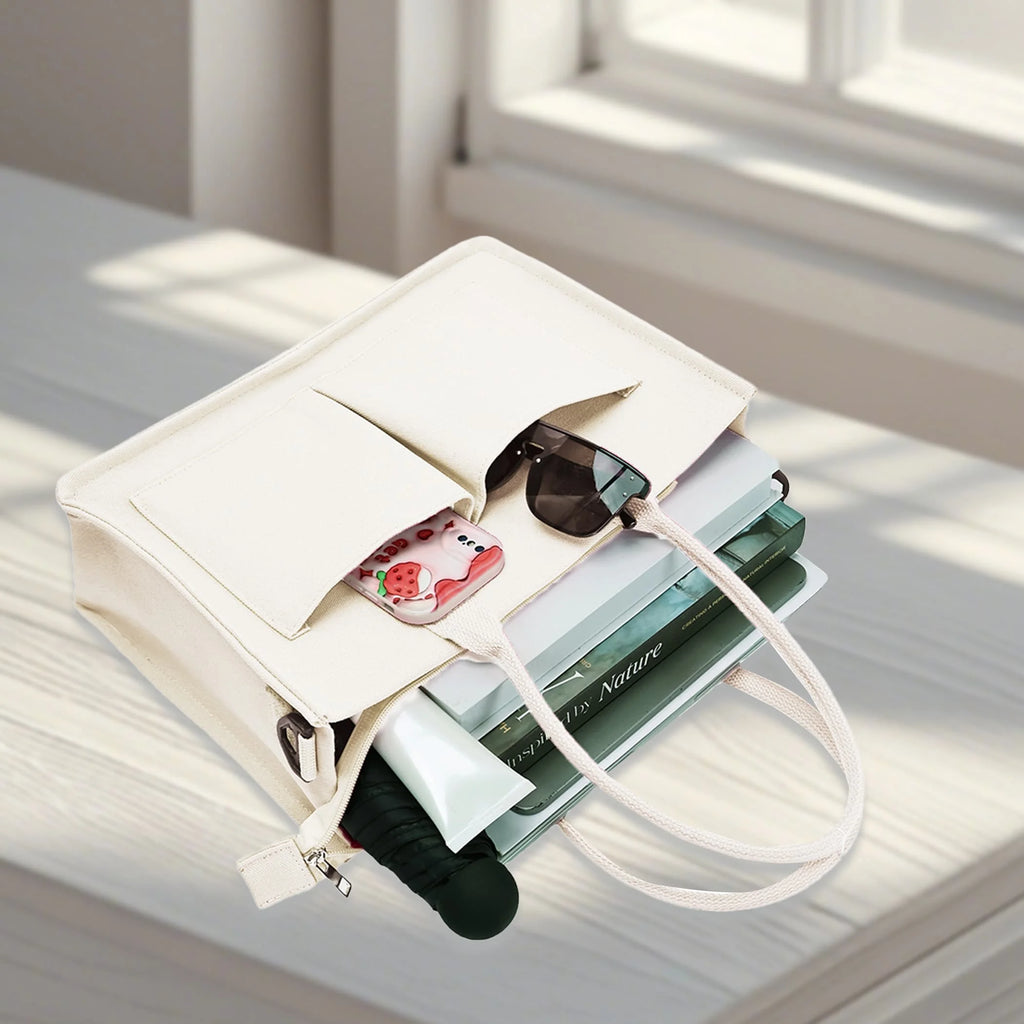 The Everyday Commuter Tote | Structured Canvas Bag with Exterior Pockets