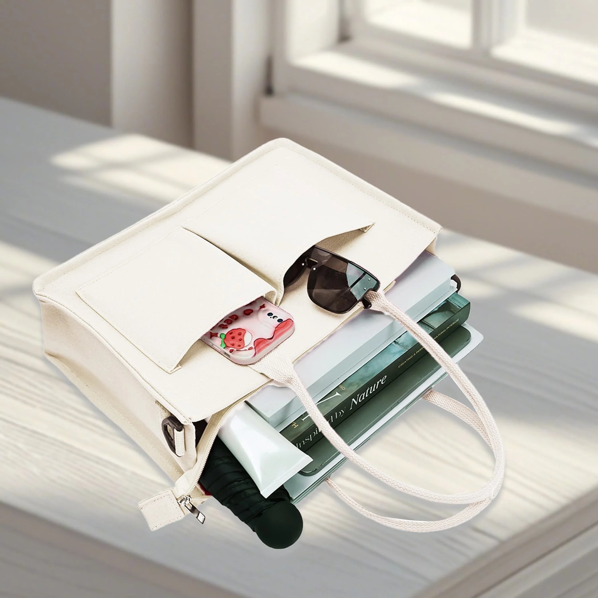 The Everyday Commuter Tote | Structured Canvas Bag with Exterior Pockets