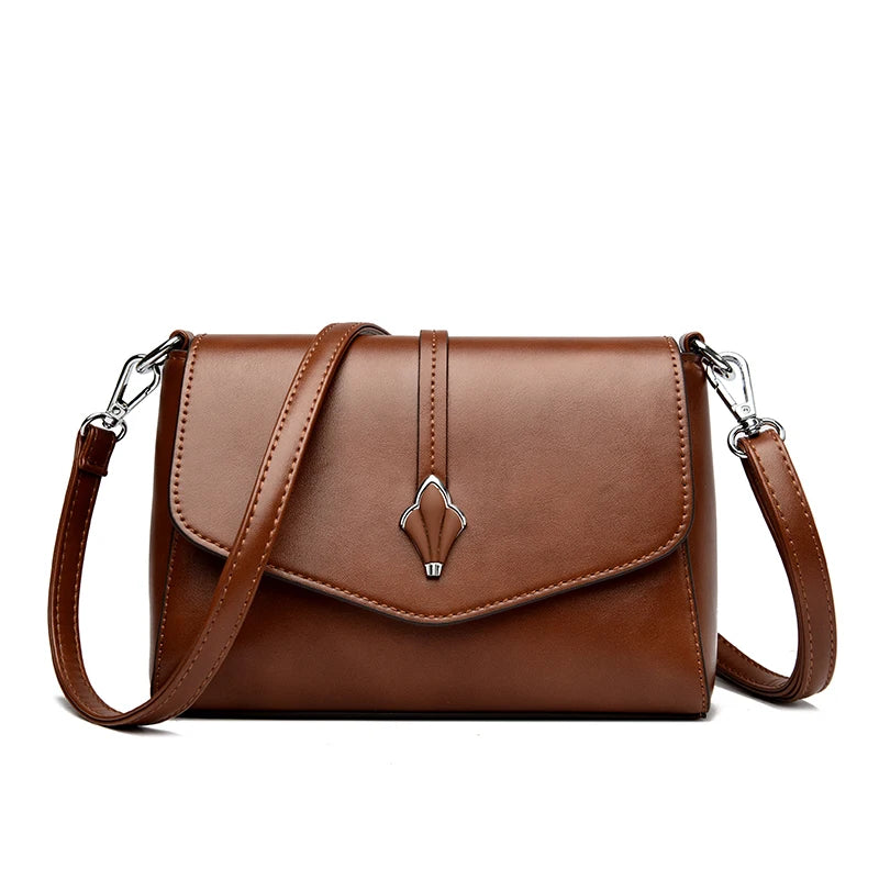 Women's Brown Crossbody Bag | Faux Leather Shoulder Bag with Adjustable Strap & Metal Buckle