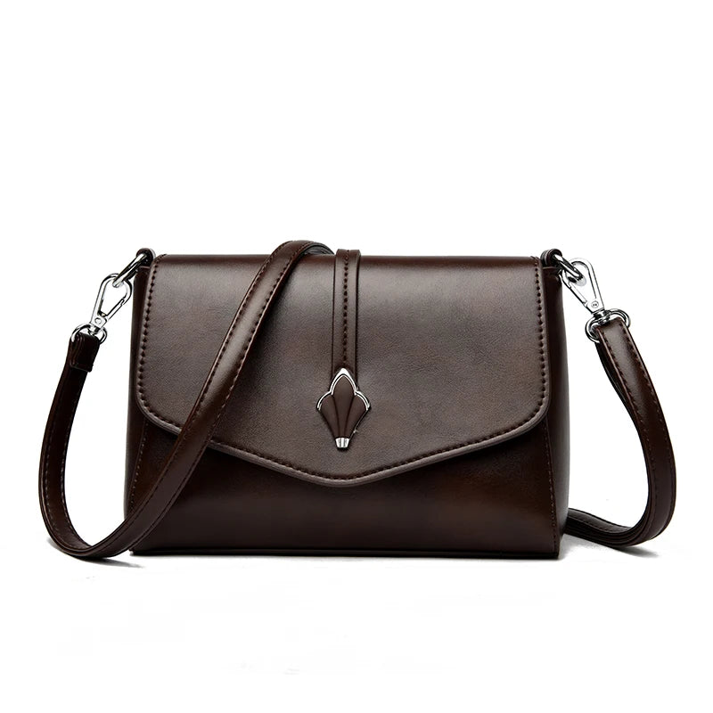 Women's Brown Crossbody Bag | Faux Leather Shoulder Bag with Adjustable Strap & Metal Buckle