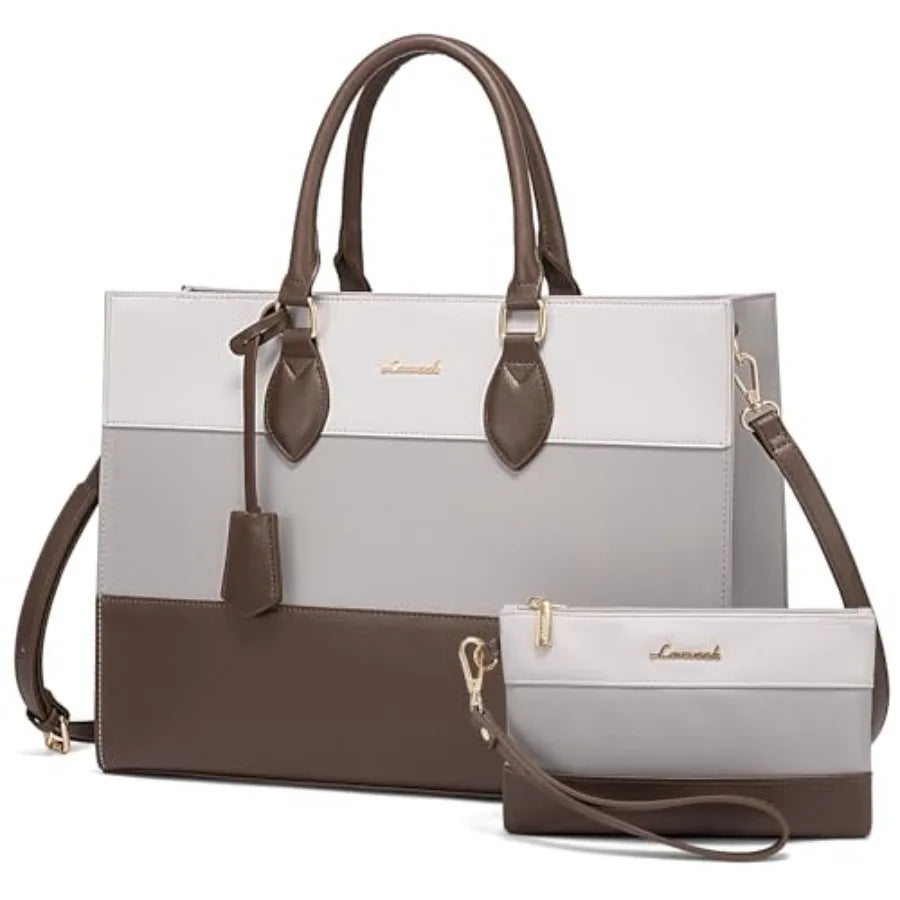 Laptop Tote Bag for Women, Work Totes Business Office Computer Briefcase with Clutch Purse