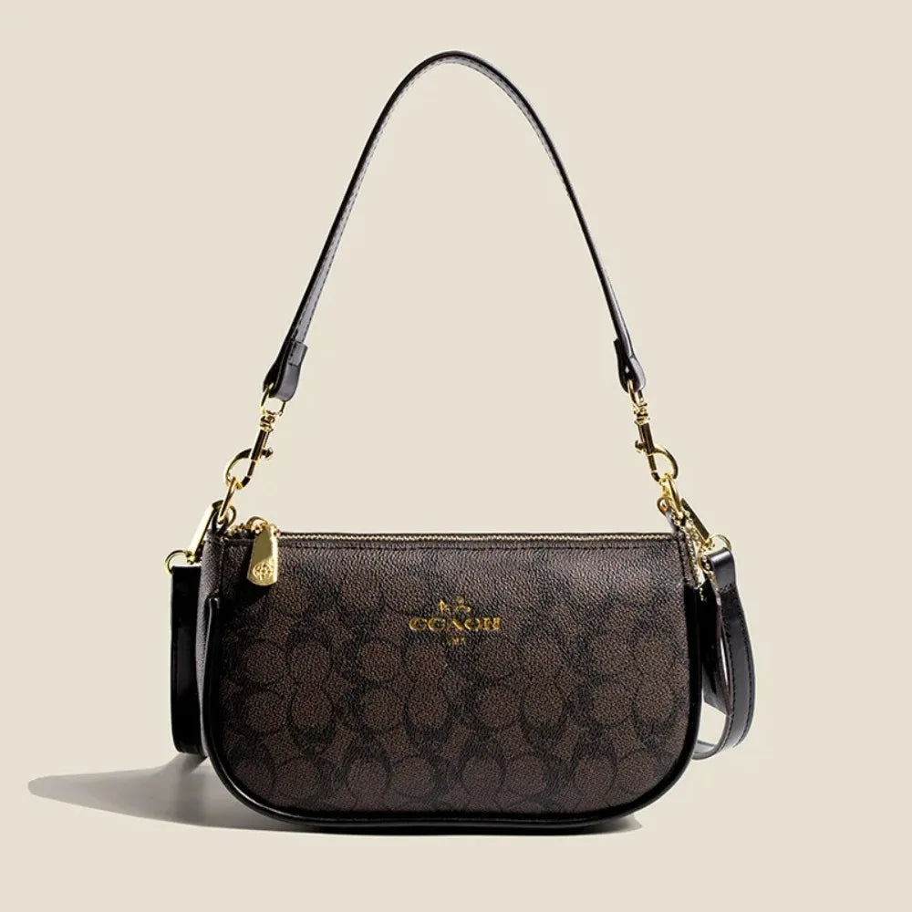 Emblem Canvas Shoulder Bag - Classic Curved Baguette Bag