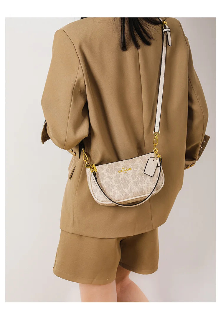 Emblem Canvas Shoulder Bag - Classic Curved Baguette Bag