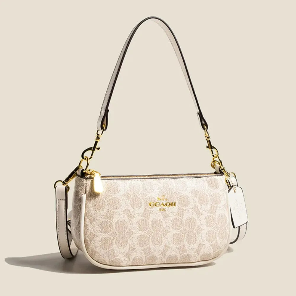 Emblem Canvas Shoulder Bag - Classic Curved Baguette Bag