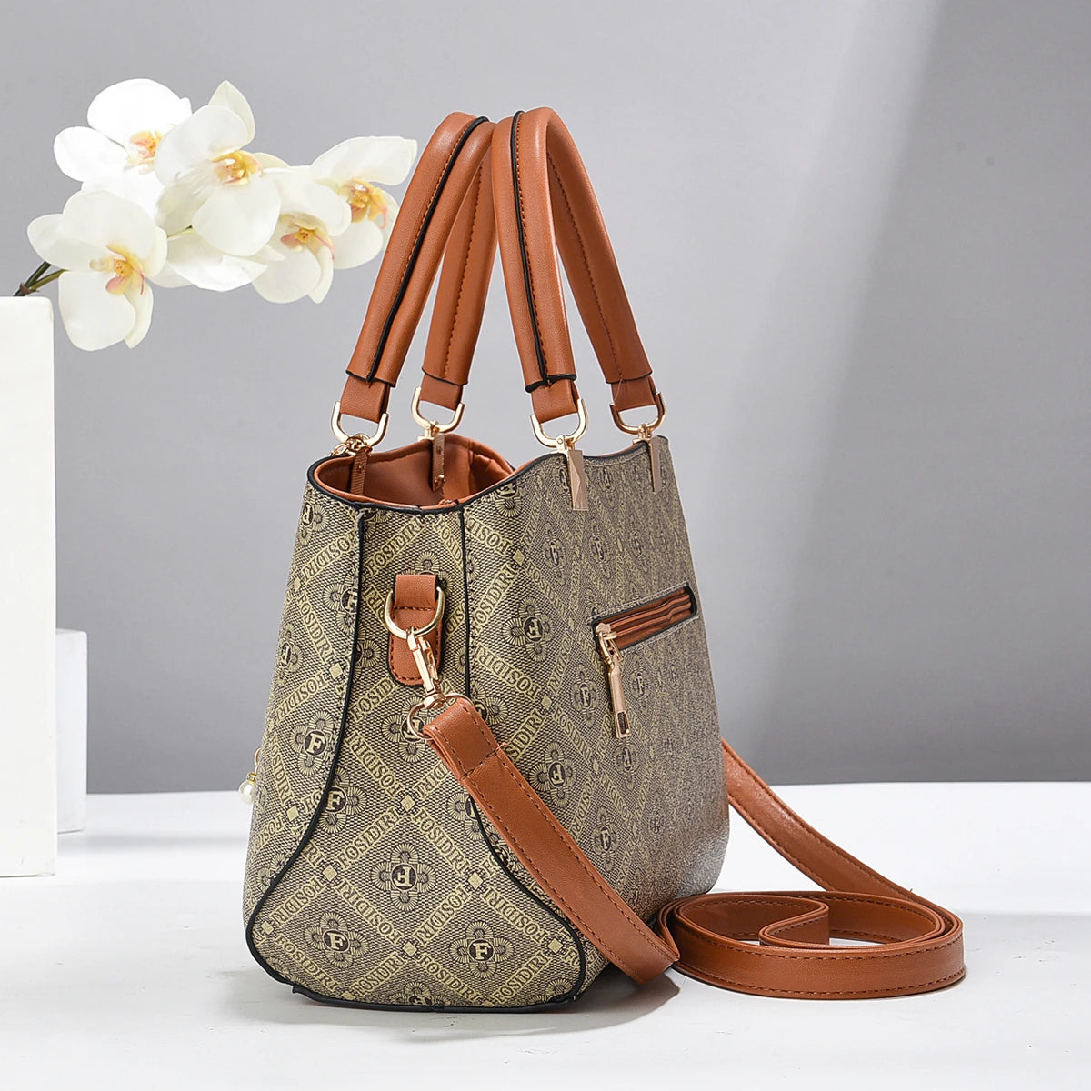 Elegance Vintage Embossed Tote Bag with Detachable Crossbody Strap