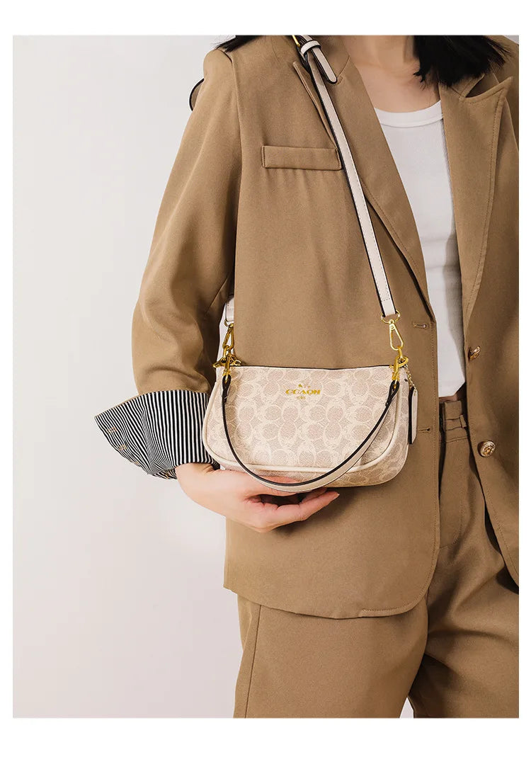 Emblem Canvas Shoulder Bag - Classic Curved Baguette Bag