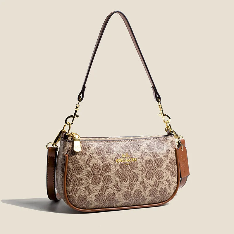 Emblem Canvas Shoulder Bag - Classic Curved Baguette Bag