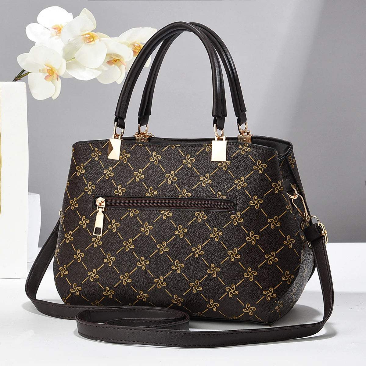 Elegance Vintage Embossed Tote Bag with Detachable Crossbody Strap