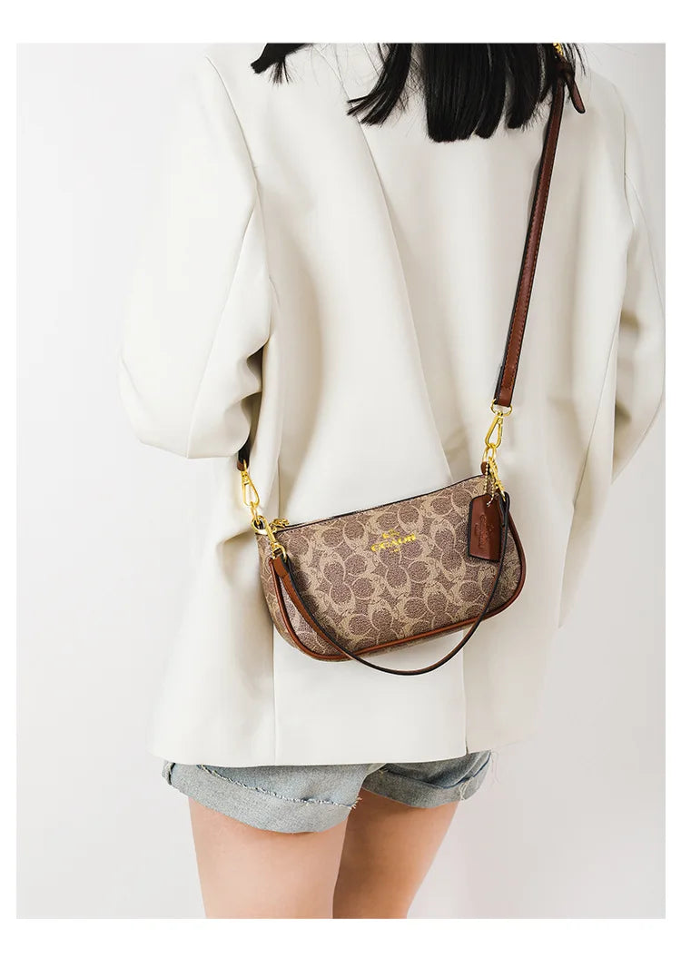 Emblem Canvas Shoulder Bag - Classic Curved Baguette Bag