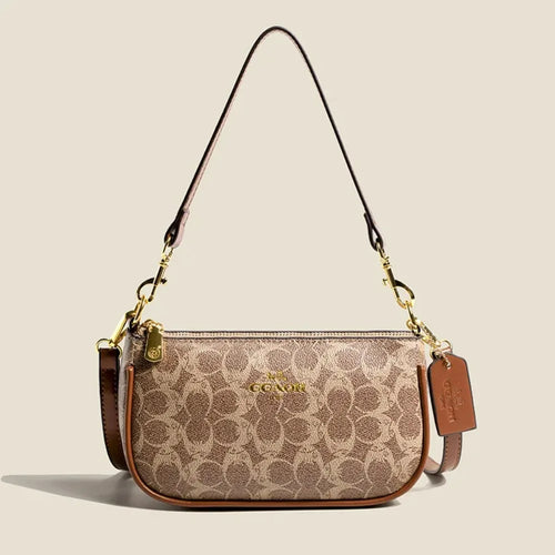Emblem Canvas Shoulder Bag - Classic Curved Baguette Bag