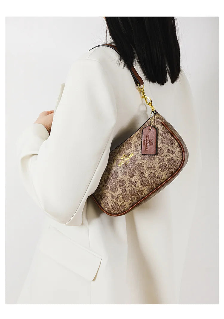 Emblem Canvas Shoulder Bag - Classic Curved Baguette Bag