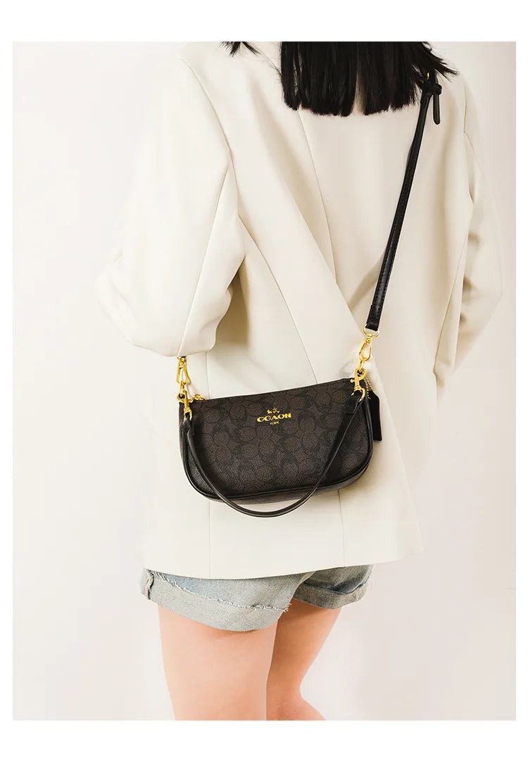 Emblem Canvas Shoulder Bag - Classic Curved Baguette Bag