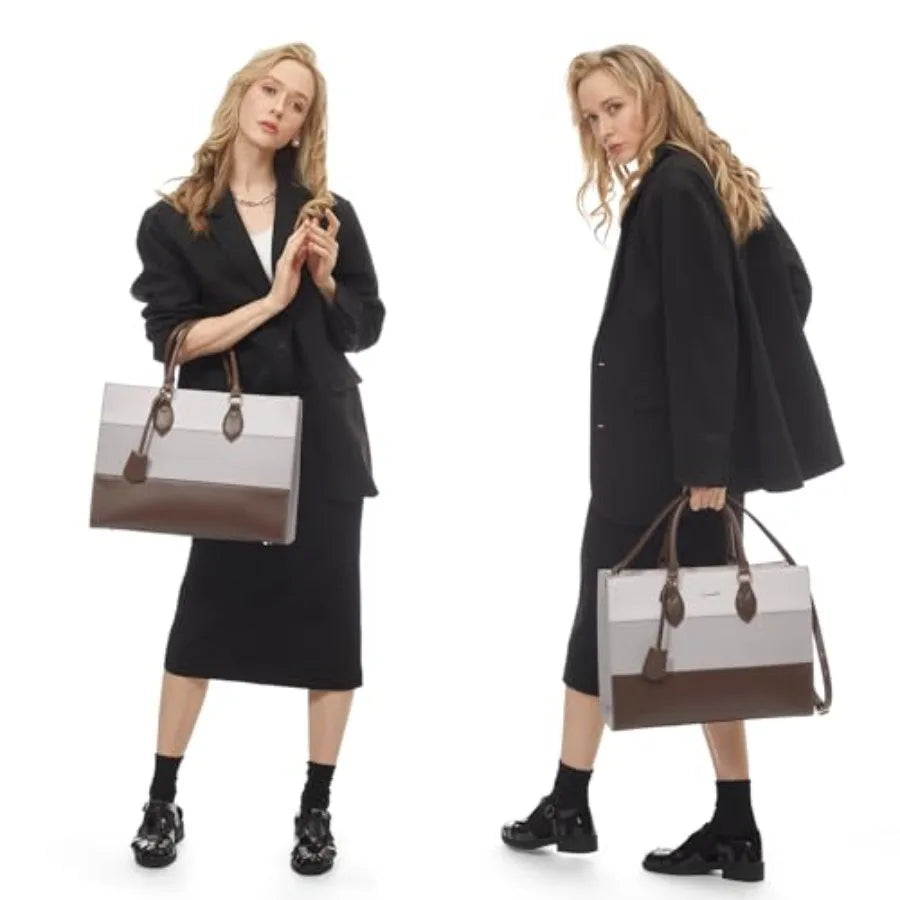 Laptop Tote Bag for Women, Work Totes Business Office Computer Briefcase with Clutch Purse