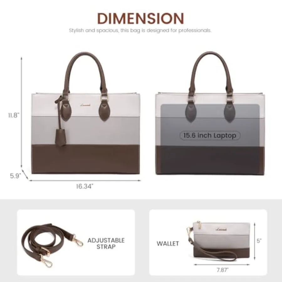 Laptop Tote Bag for Women, Work Totes Business Office Computer Briefcase with Clutch Purse