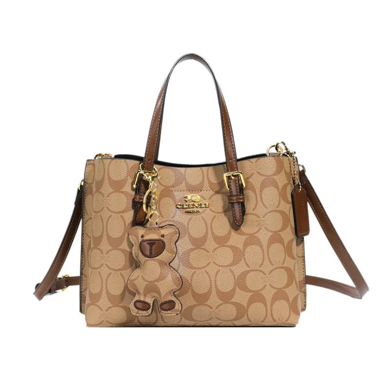 Elegant Monogram Tote Bag in Classic Style for Women Featuring Retro Leather Trim and Detachable Strap