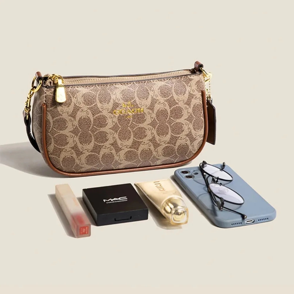 Emblem Canvas Shoulder Bag - Classic Curved Baguette Bag