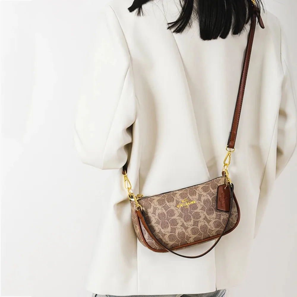 Emblem Canvas Shoulder Bag - Classic Curved Baguette Bag