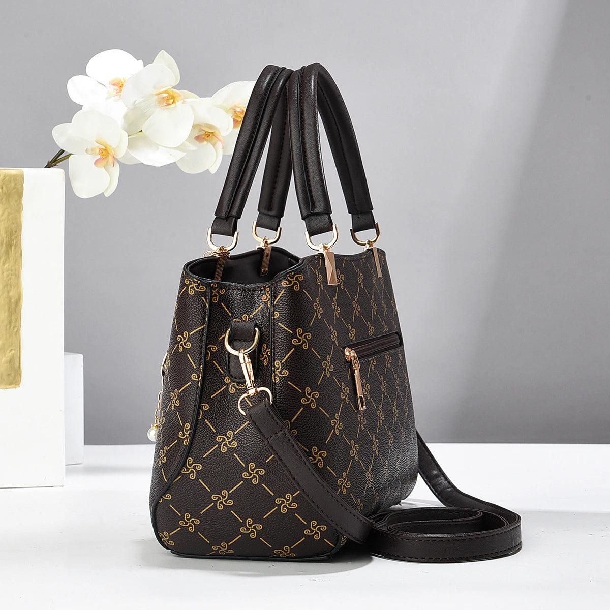 Elegance Vintage Embossed Tote Bag with Detachable Crossbody Strap