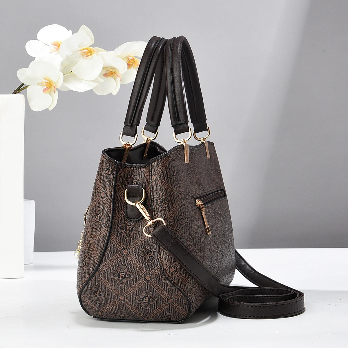 Elegance Vintage Embossed Tote Bag with Detachable Crossbody Strap