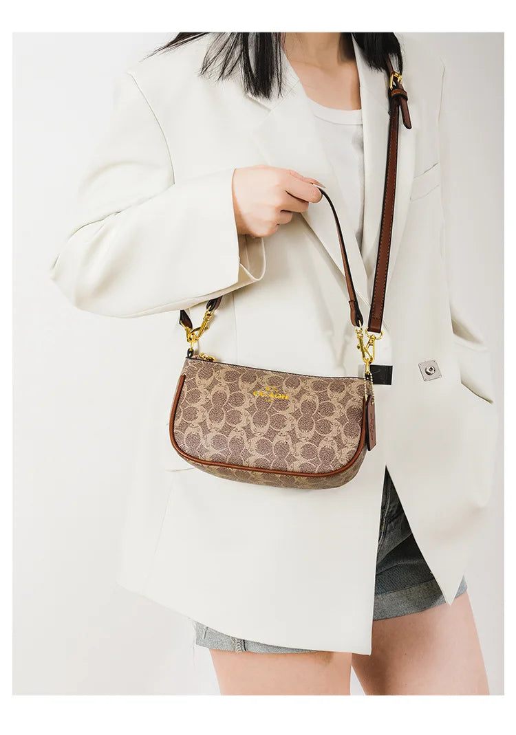 Emblem Canvas Shoulder Bag - Classic Curved Baguette Bag