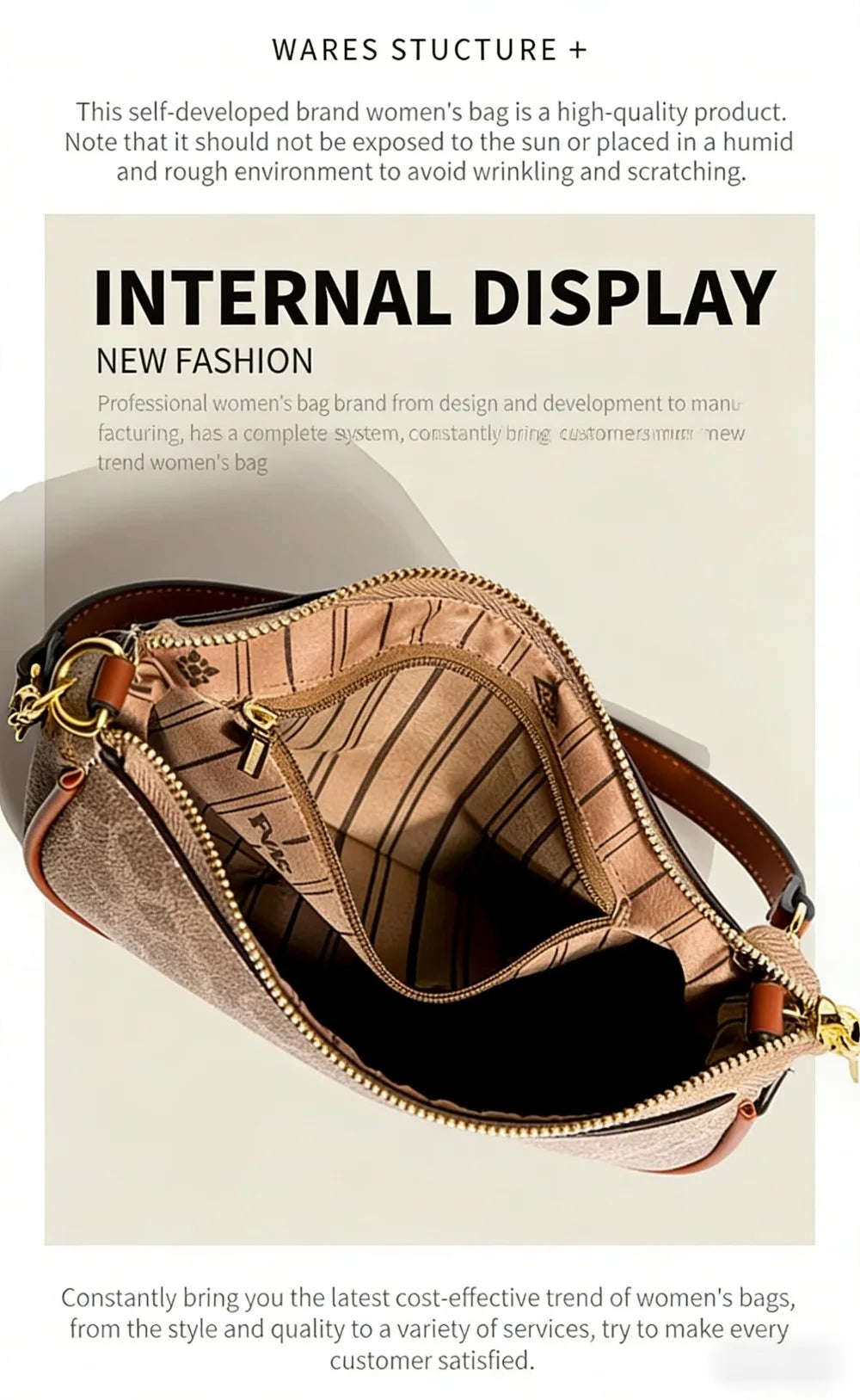 Emblem Canvas Shoulder Bag - Classic Curved Baguette Bag