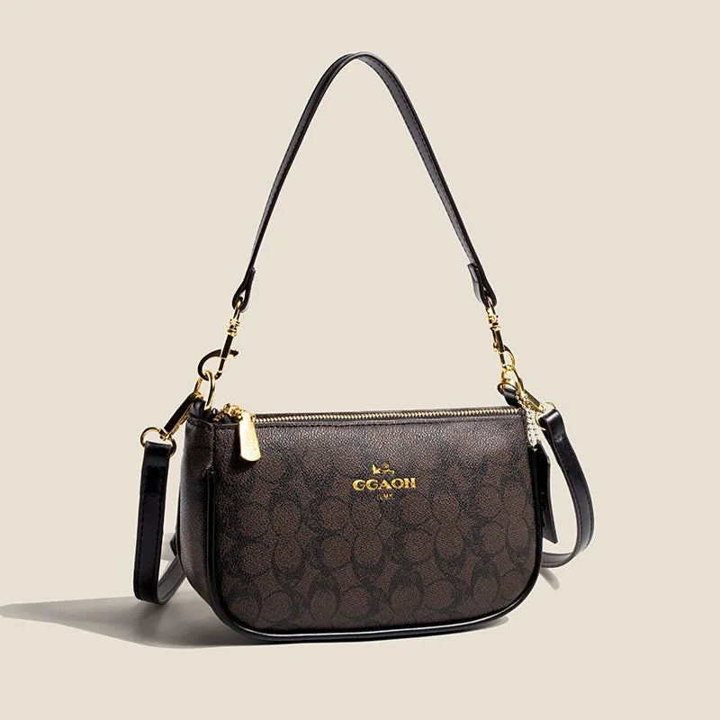 Emblem Canvas Shoulder Bag - Classic Curved Baguette Bag