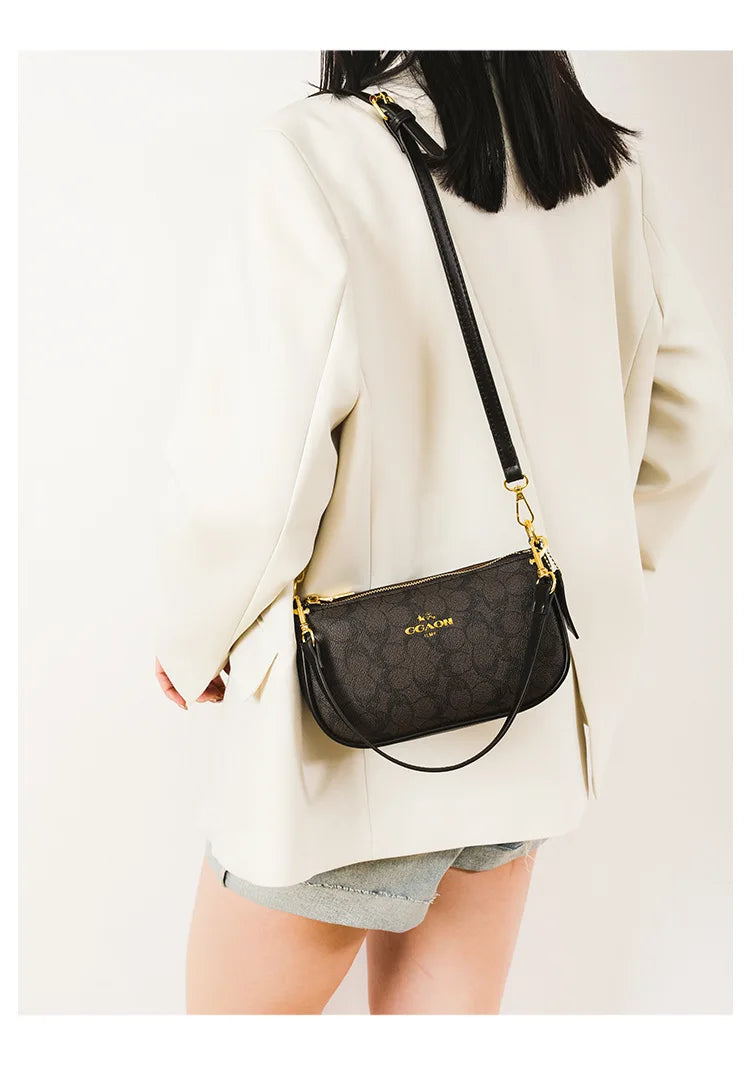 Emblem Canvas Shoulder Bag - Classic Curved Baguette Bag
