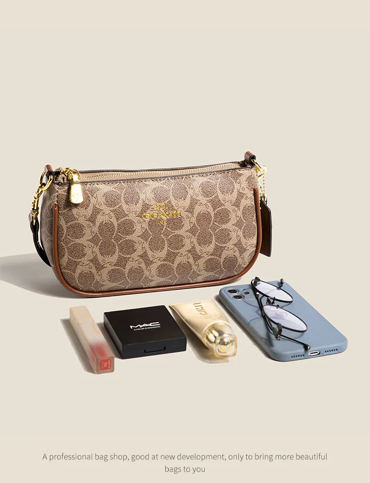 Emblem Canvas Shoulder Bag - Classic Curved Baguette Bag