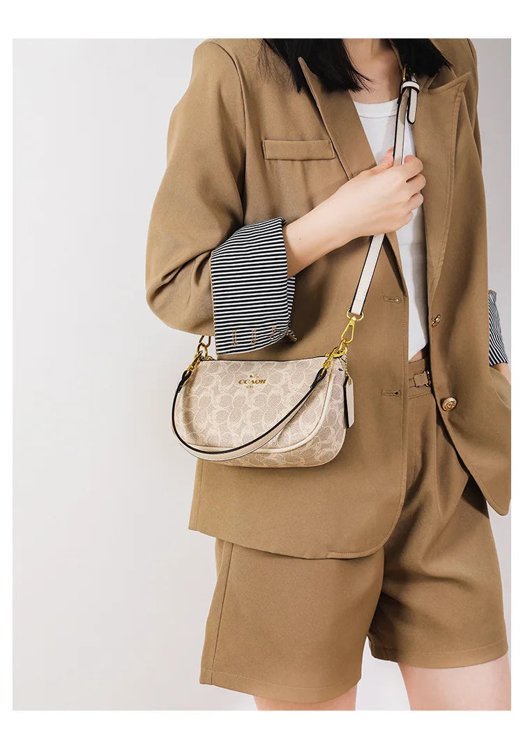 Emblem Canvas Shoulder Bag - Classic Curved Baguette Bag