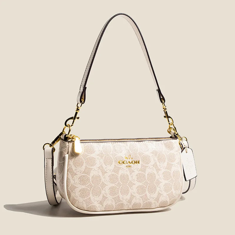 Emblem Canvas Shoulder Bag - Classic Curved Baguette Bag