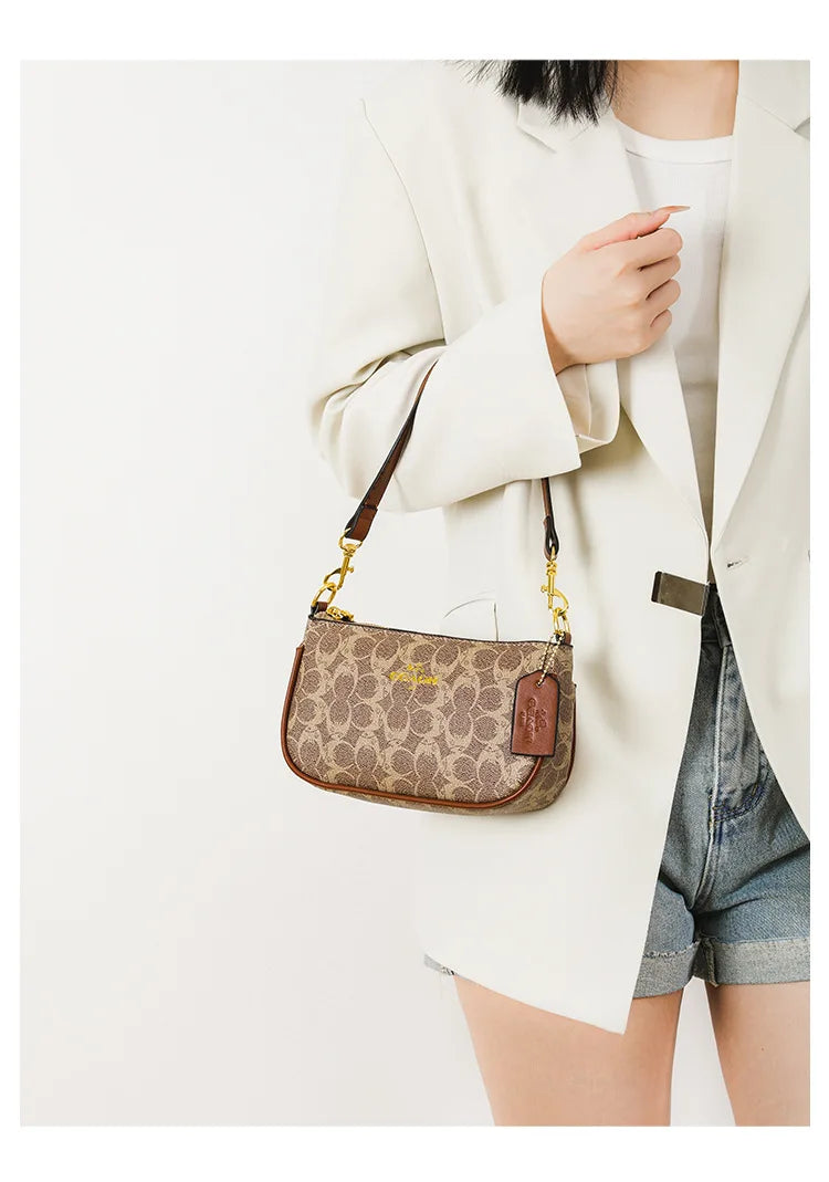 Emblem Canvas Shoulder Bag - Classic Curved Baguette Bag